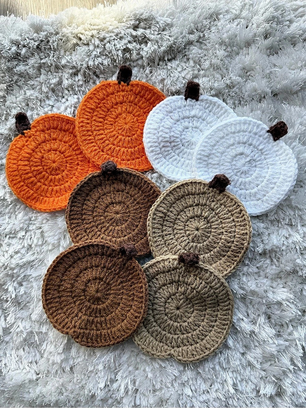 Crochet pumpkin Round Kitchen coasters Set of 8 new